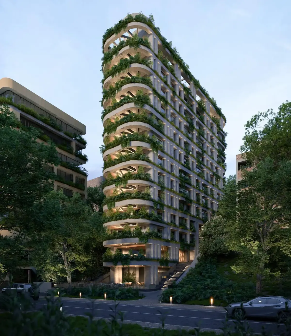 Render de la fachada de 23 Living
